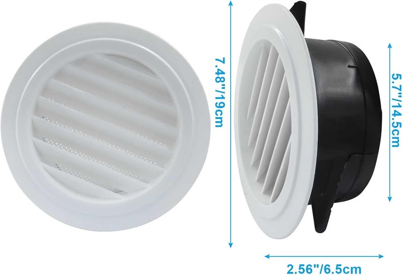 Rierdge 6 Inch Soffit Vents, White ABS Exterior Round Exhaust Vent with Built-in Fly Screen Mesh for Home, Office and Bathroom Ventilation - Image 3